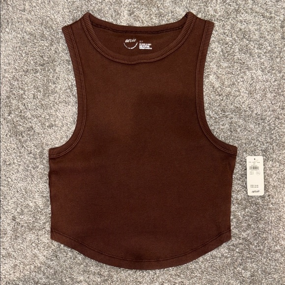 Aerie Brown Ribbed Cropped Tank Top - Picture 1 of 3